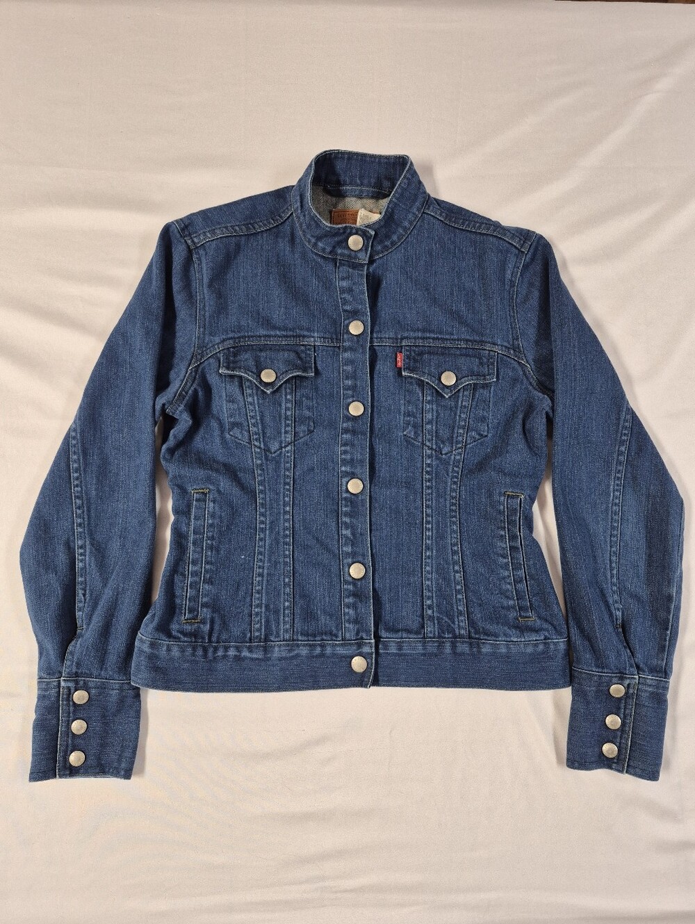 Vtg 2001 Levi's Easy Rider M Denim Biker Trucker Jacket 77456-1337 Band Collar